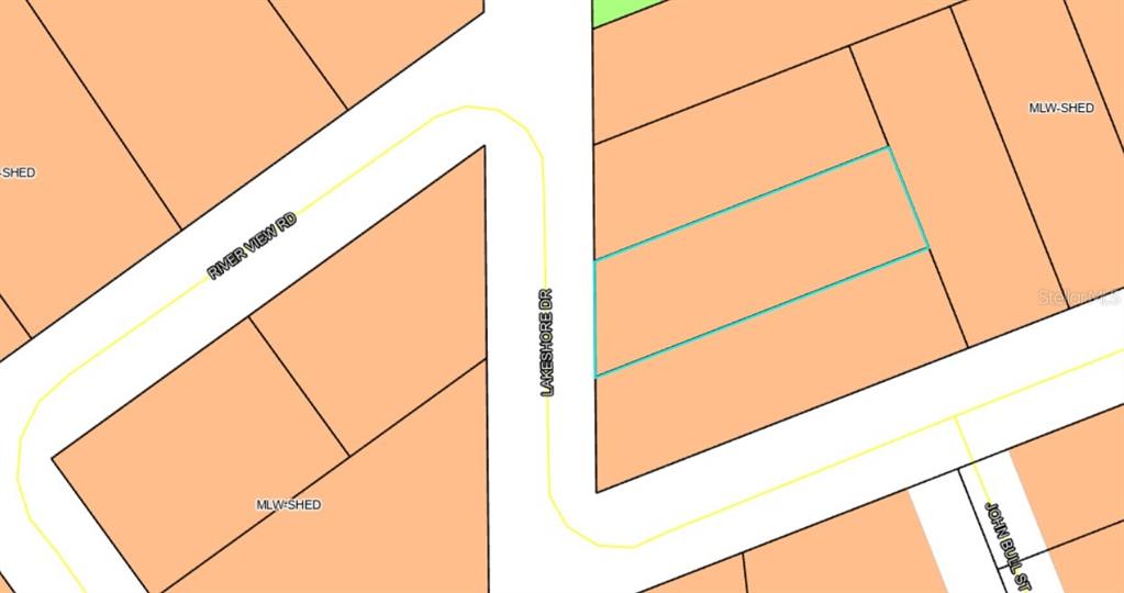 This is a map showing a residential lot highlighted in blue along Lakeshore Drive — LAKESHORE DRIVE, FLAGLER BEACH, FL