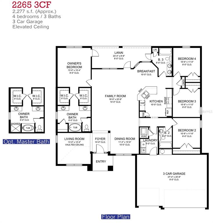 This is a floor plan for a four-bedroom, three-bathroom house with a three-car garage — 18 CADDY ROAD, ROTONDA WEST, FL