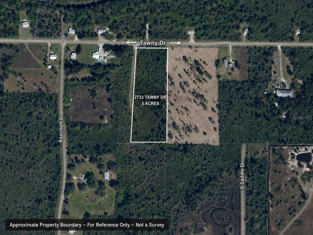 This is an aerial map showing a residential area with roads and a gun club — 2733 TAWNY DRIVE, LORIDA, FL