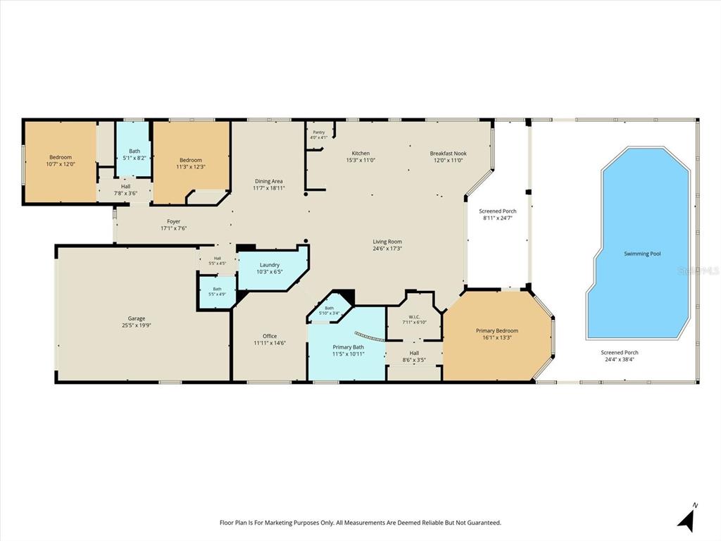 This floor plan shows a house layout with a garage, swimming pool, and screened porch — 1821 N GIBSON POINT, HERNANDO, FL
