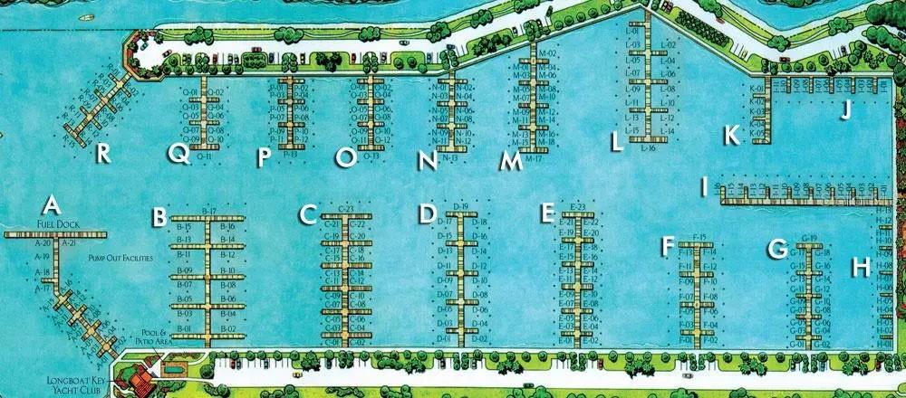 This is a map showing the layout of boat slips at a marina — 2600 HARBOURSIDE DRIVE UNIT C13, LONGBOAT KEY, FL