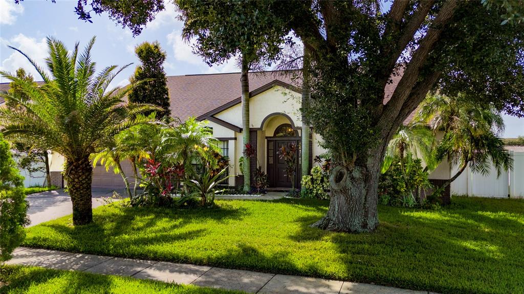 A single-story house with a tan exterior, a large oak tree, and palm trees — 12017 FAMBRIDGE, ORLANDO, FL