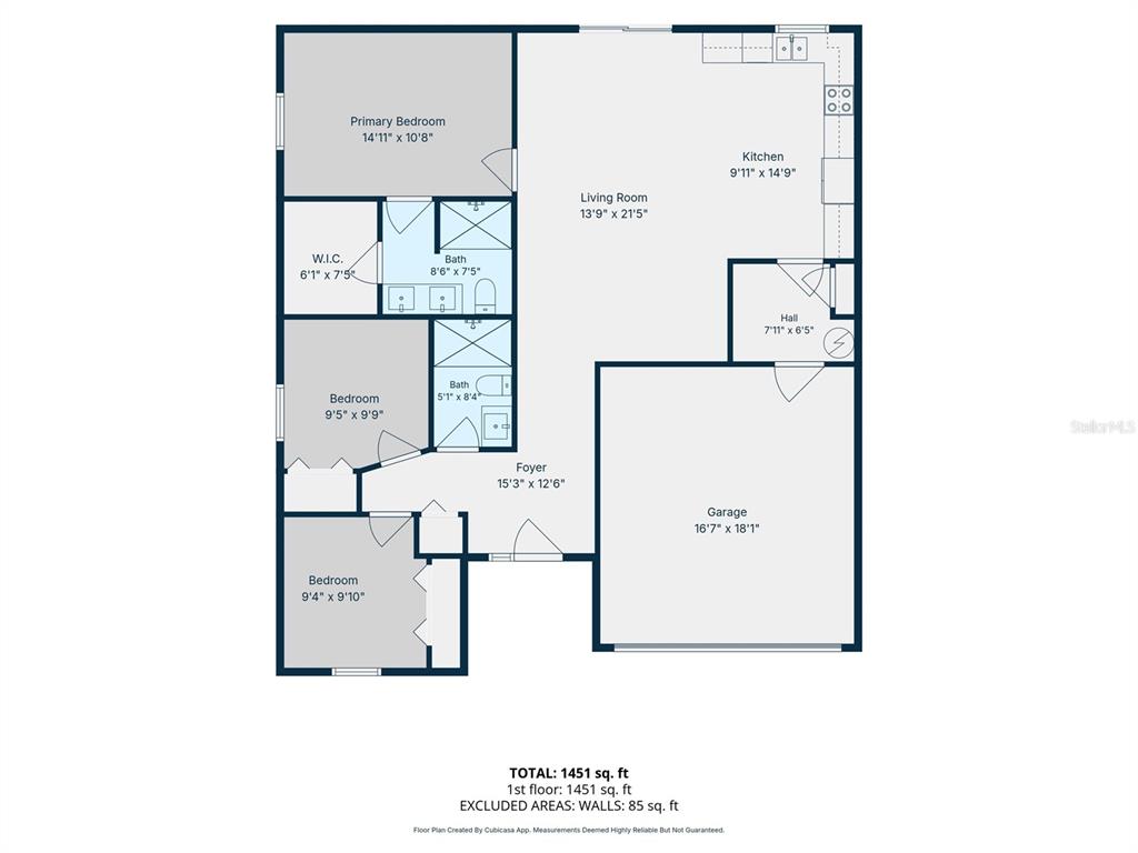 This is a floor plan for a single-story home with three bedrooms and a garage — 4416 MARINER BOULEVARD, SPRING HILL, FL