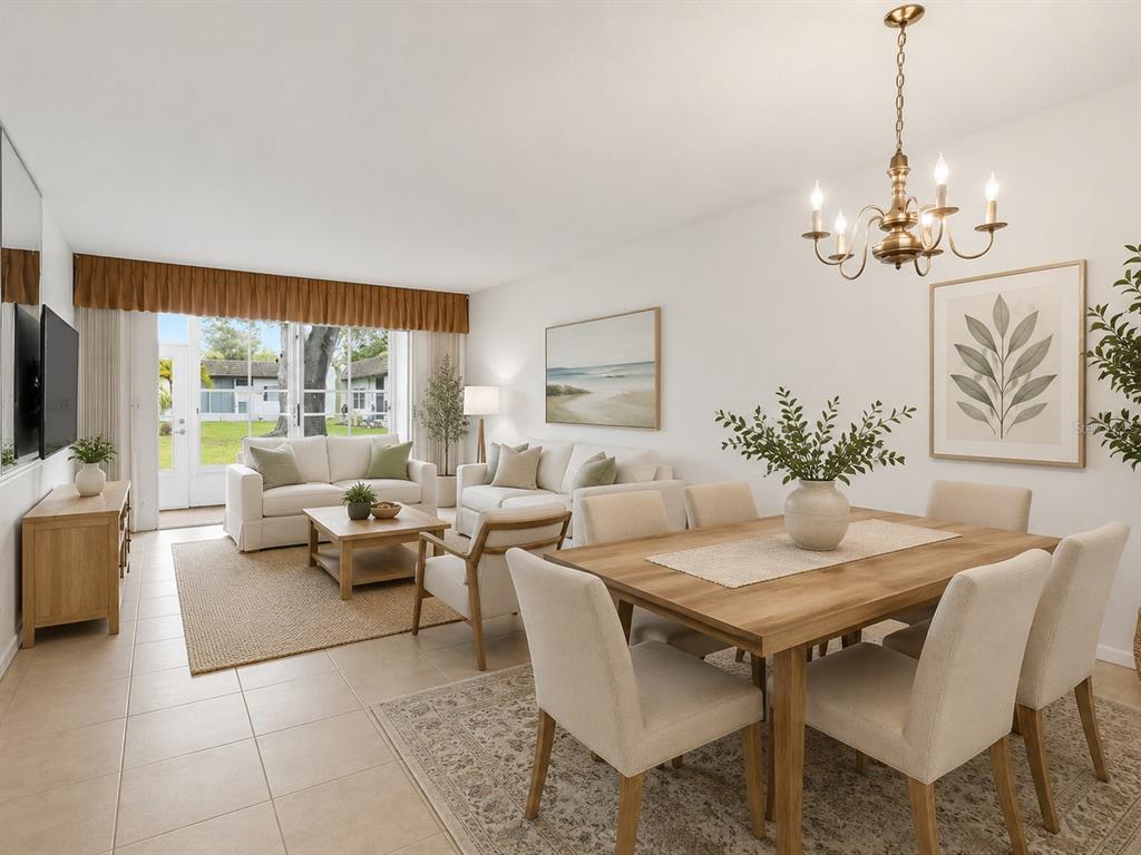 An entryway with white tile floors, a white door, and an arched doorway leading inside — 3127 MISSION GROVE DRIVE UNIT 3127, PALM HARBOR, FL