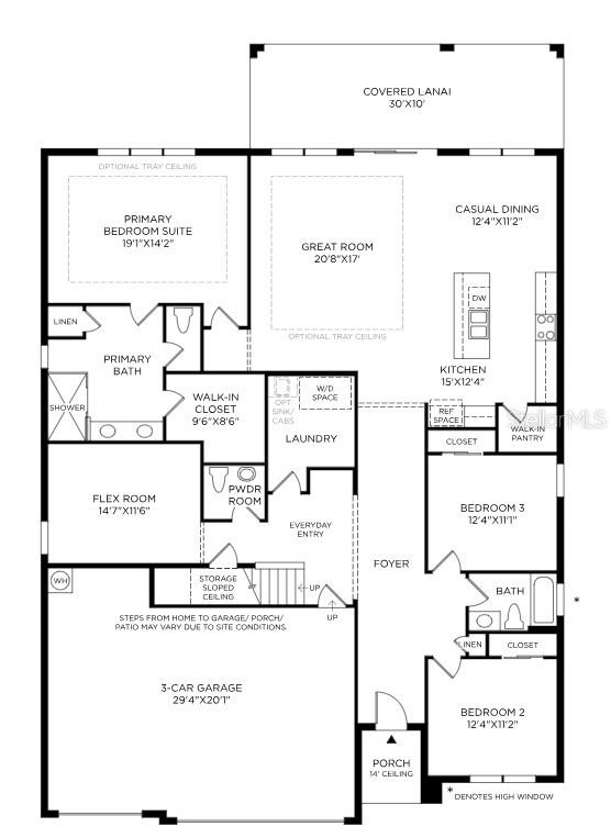 This floor plan shows a single-story house layout with a three-car garage and covered lanai — 3606 STONEBRIAR LANE, SANFORD, FL