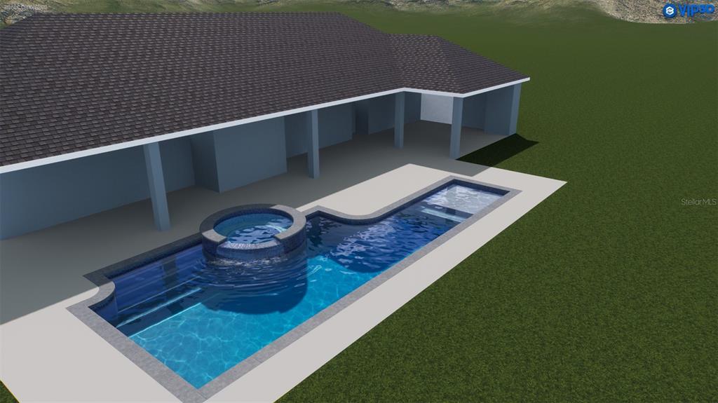 This is a digital rendering of a house exterior featuring a rectangular pool and spa — 5189 SW 125TH CIRCLE, ARCHER, FL