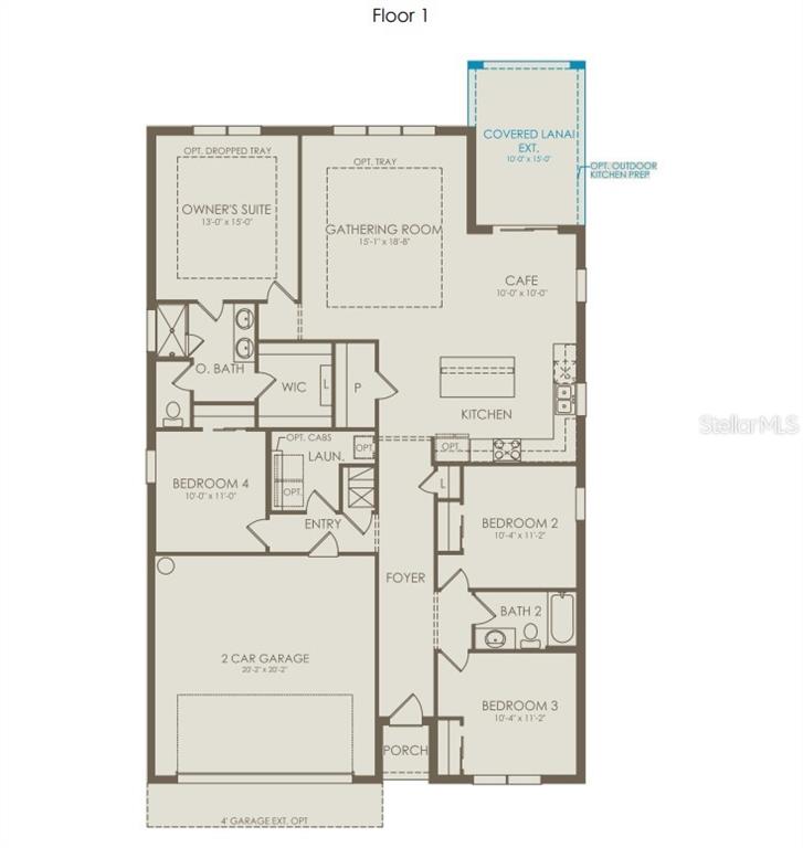This is a floor plan for a single-story house featuring four bedrooms and a garage — 2222 BRANCHED OAK ROAD, ST CLOUD, FL