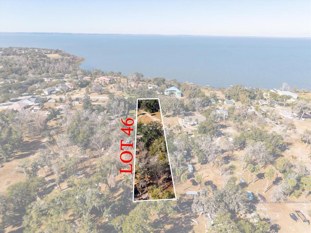 An aerial view shows a rectangular plot of land labeled Lot 46 near a lake — WALKER ROAD, APOPKA, FL