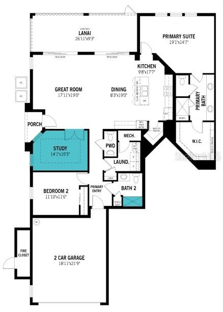This is a floor plan for a single-story house with a two-car garage — 12834 JADE EMPRESS LOOP UNIT 101, VENICE, FL