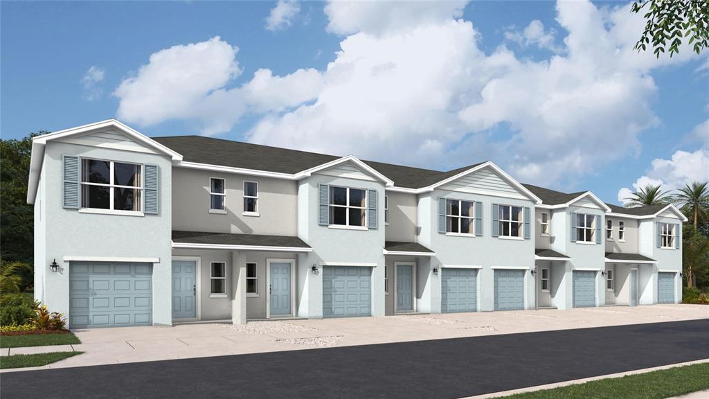 This is a rendering of a row of multi-story townhomes with attached garages — 4574 STARGAZER COURT, PALM HARBOR, FL