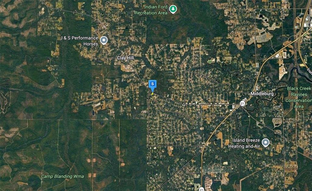 This is a satellite map view of the Clay Hill and Middleburg area in Florida — 4739 COUNTY ROAD 218 ROAD, MIDDLEBURG, FL