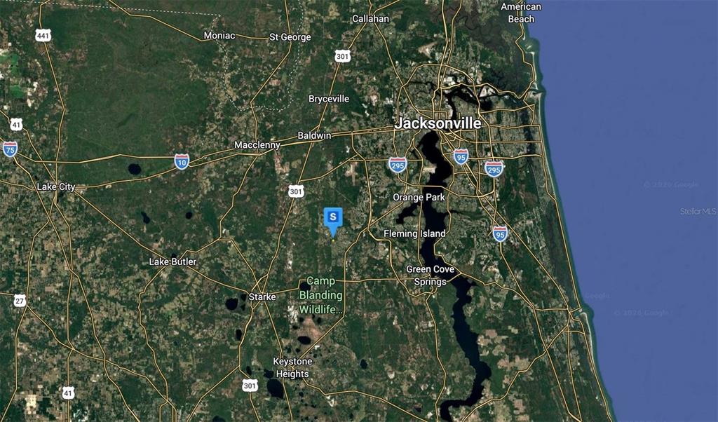This is a satellite map showing the area surrounding Jacksonville, Florida — 4739 COUNTY ROAD 218 ROAD, MIDDLEBURG, FL