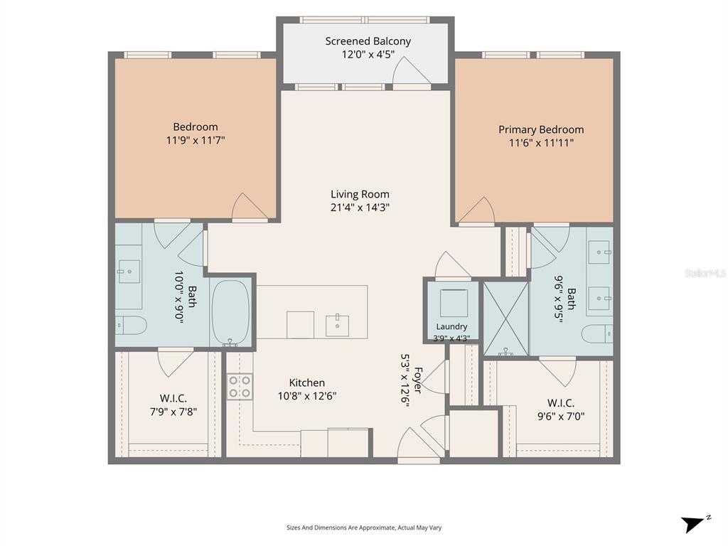 This is a floor plan of a two-bedroom apartment with two bathrooms and a balcony — 1700 RANCH ROAD UNIT B1-10312, NOKOMIS, FL