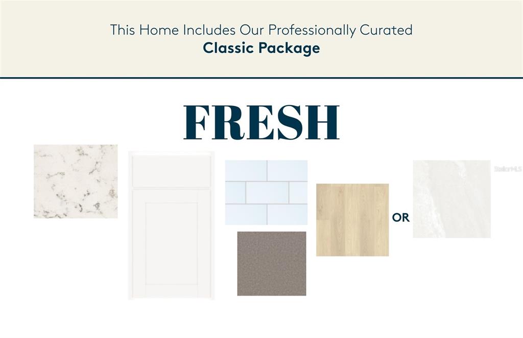 This graphic displays the finishes for a home's interior design package, including cabinetry and flooring — 5322 SPRING MAIDEN CIRCLE, APOLLO BEACH, FL