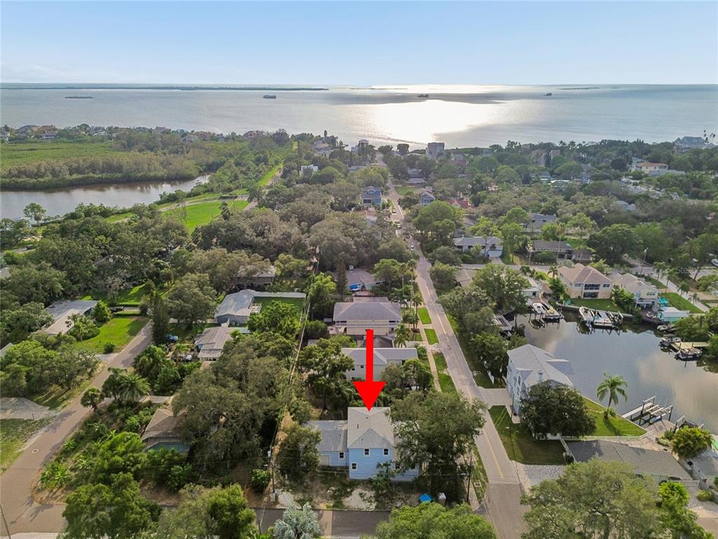 A light blue house with a front porch and wooden stairs stands under large trees — 383 GEORGIA AVENUE, CRYSTAL BEACH, FL