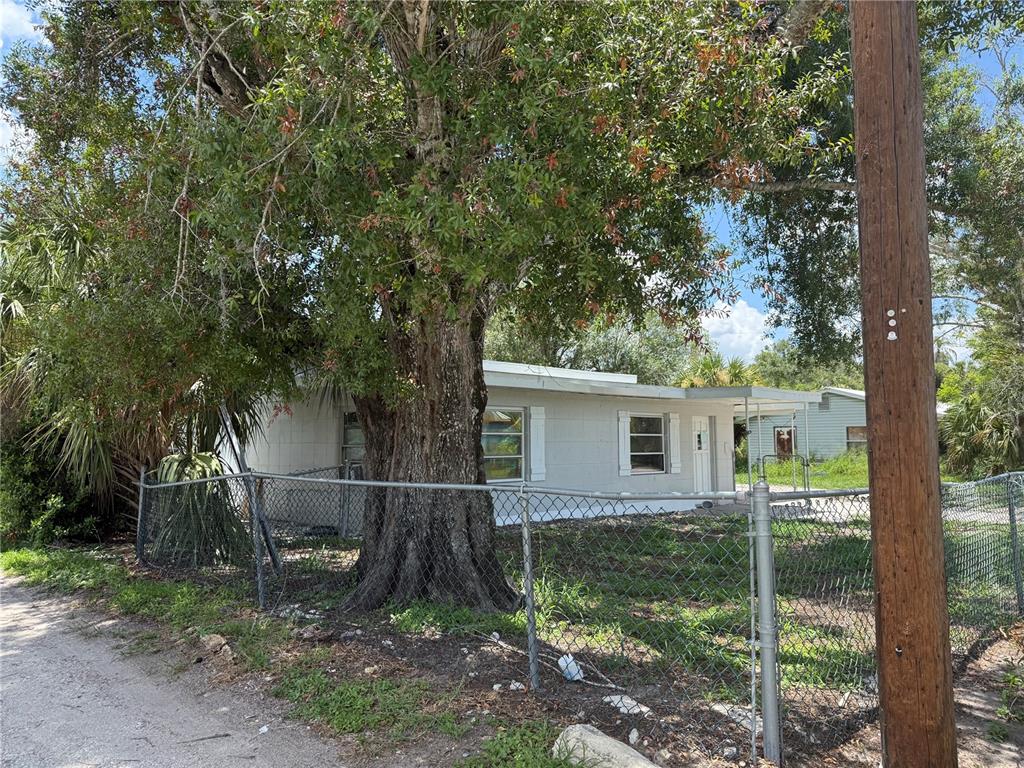 A single-story house with a large tree in the front yard behind a chain-link fence — 401 CITRUS AVENUE, ARCADIA, FL