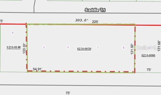 This is a property map showing a rectangular land parcel labeled with dimensions and lot numbers — 112 THOMPSON AVENUE, INTERLACHEN, FL