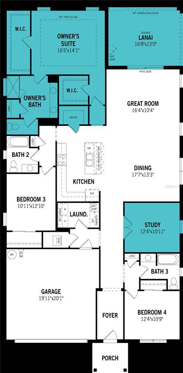 This is a floor plan for a single-story house with four bedrooms and a garage — 34733 FLOWER PATCH DRIVE, DADE CITY, FL