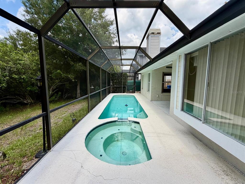 A screened-in patio features a rectangular swimming pool and an attached circular spa — 11838 BRANCH MOORING DRIVE, TAMPA, FL