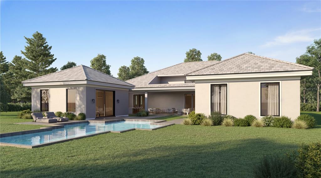This is a digital rendering of the rear exterior of a house with a swimming pool — 15934 PENDIO DRIVE, MONTVERDE, FL
