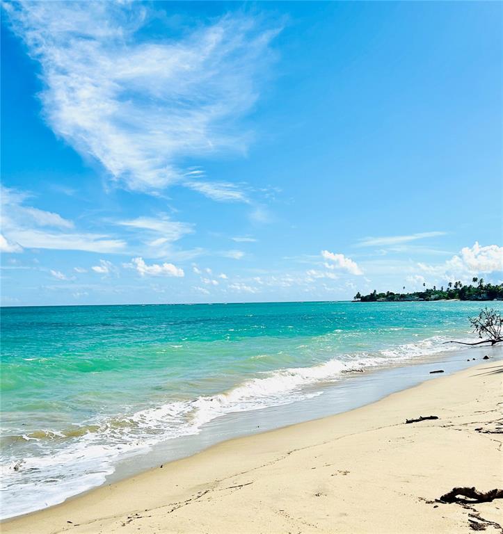 A sandy beach meets turquoise ocean water under a bright blue sky with scattered clouds — 187 SECTOR EL MARTILLO, BARRIO MEDIANIA ALTA UNIT F-304, LOIZA, PR