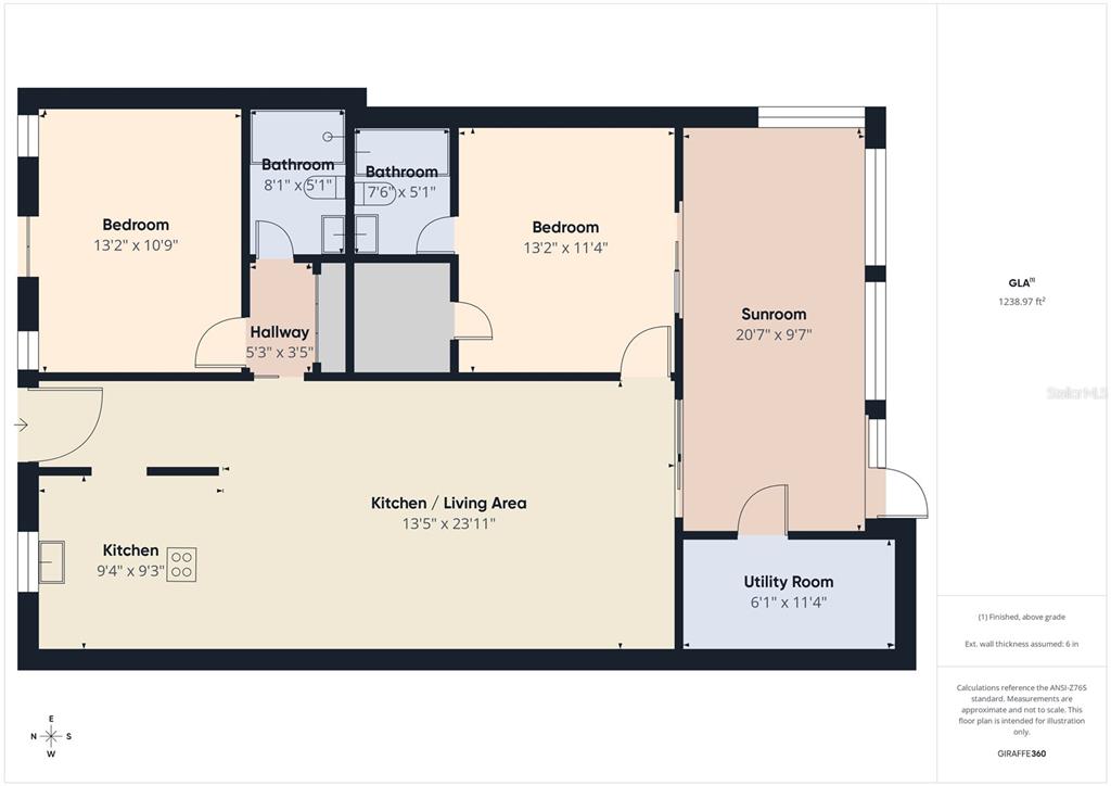 This is a floor plan showing a two-bedroom, two-bathroom residential unit with an open living area — 4529 MERCADO DRIVE, SEBRING, FL