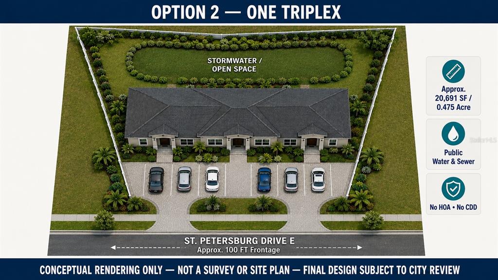This is a conceptual rendering of a triplex building on a lot with parking — ST PETERSBURG DRIVE, OLDSMAR, FL