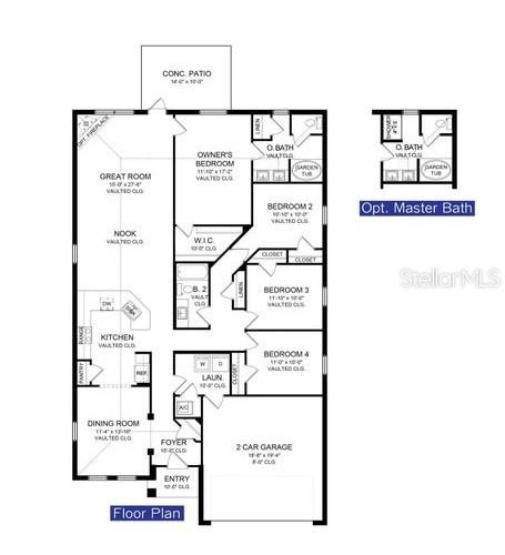 This is a floor plan for a single-story house with four bedrooms and a two-car garage — 11594 GRACE ROAD, WEEKI WACHEE, FL