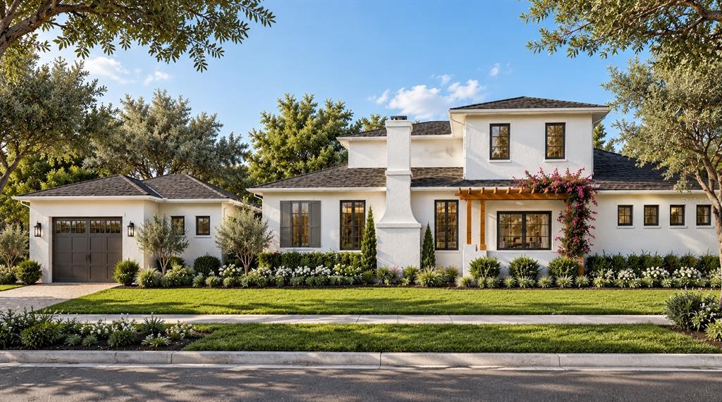 This is a digital rendering of the exterior of a two-story white stucco house — 930 ENCLAVE PLACE, WINTER PARK, FL