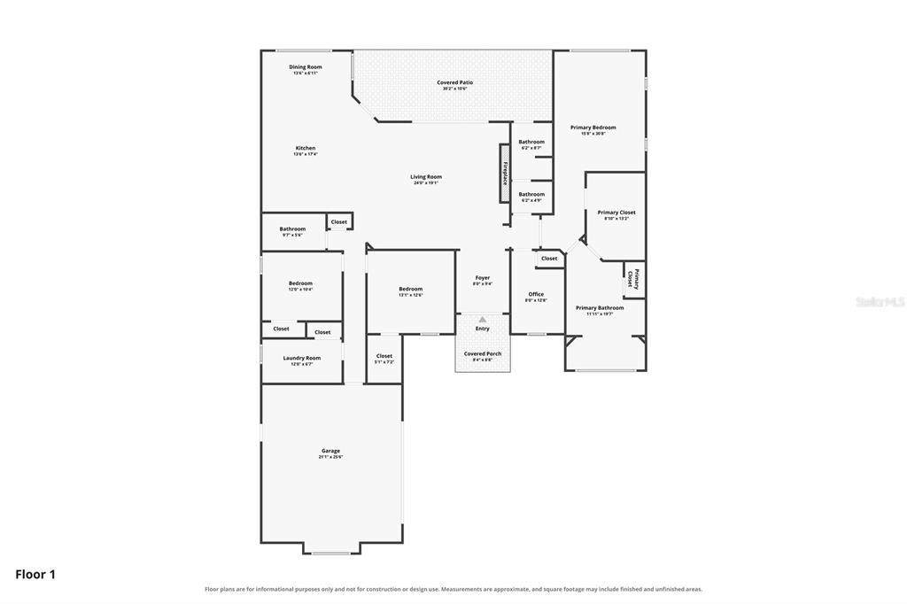 This is a floor plan for a single-story house with a garage and covered patio — 104 S MAKI ROAD, PLANT CITY, FL
