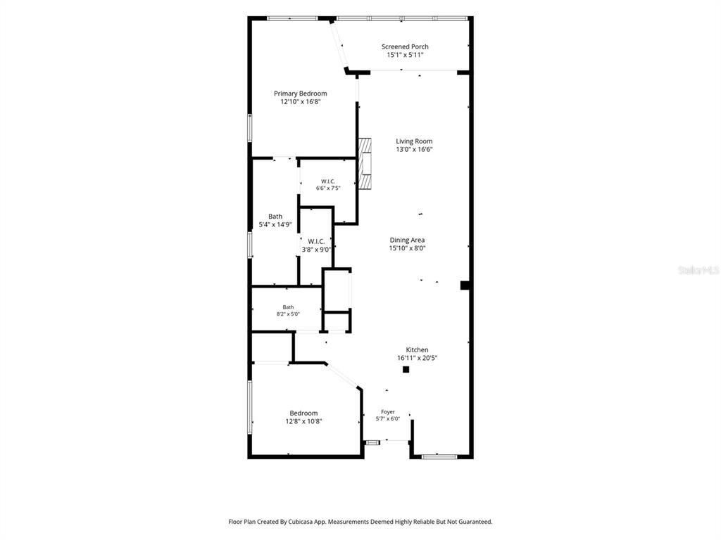 This is a floor plan showing a two-bedroom, two-bathroom apartment with a screened porch — 4650 BAY BOULEVARD UNIT 1021, PORT RICHEY, FL