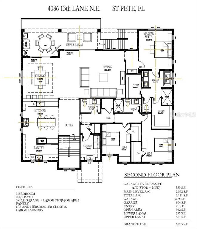 This is a ground floor plan for a house featuring two garages and a lanai — 4086 13TH LANE NE, ST PETERSBURG, FL