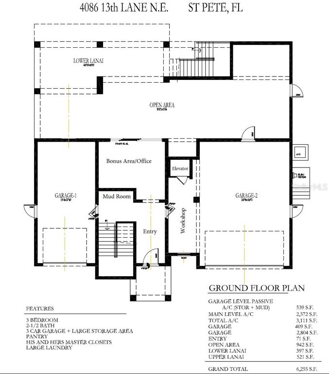 A two-story concrete block house under construction with an open-air balcony and roof framing — 4086 13TH LANE NE, ST PETERSBURG, FL