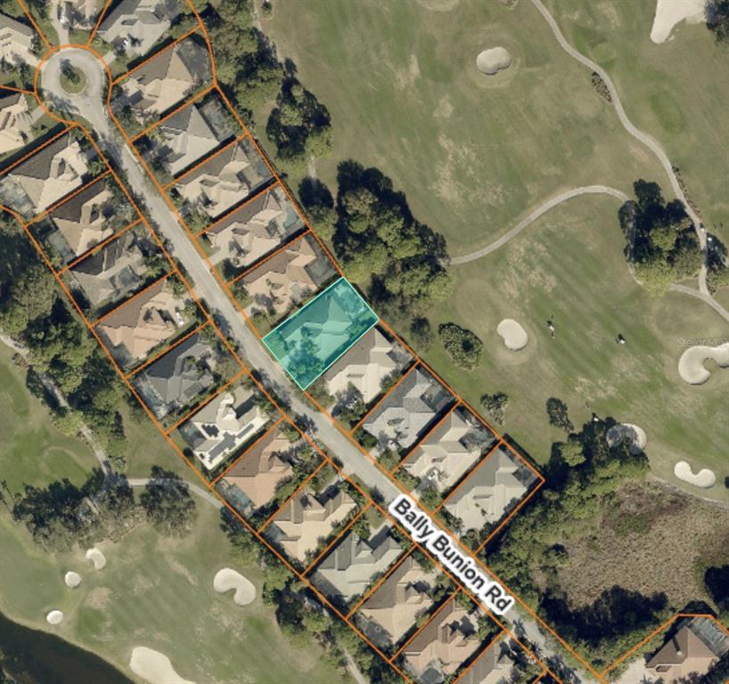 This is an aerial map view of a residential street bordering a golf course — 8728 BALLY BUNION, PORT ST LUCIE, FL