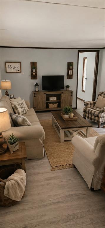 A living room features a beige sofa, a plaid armchair, and a wooden coffee table — 3111 NE 167 PLACE, CITRA, FL