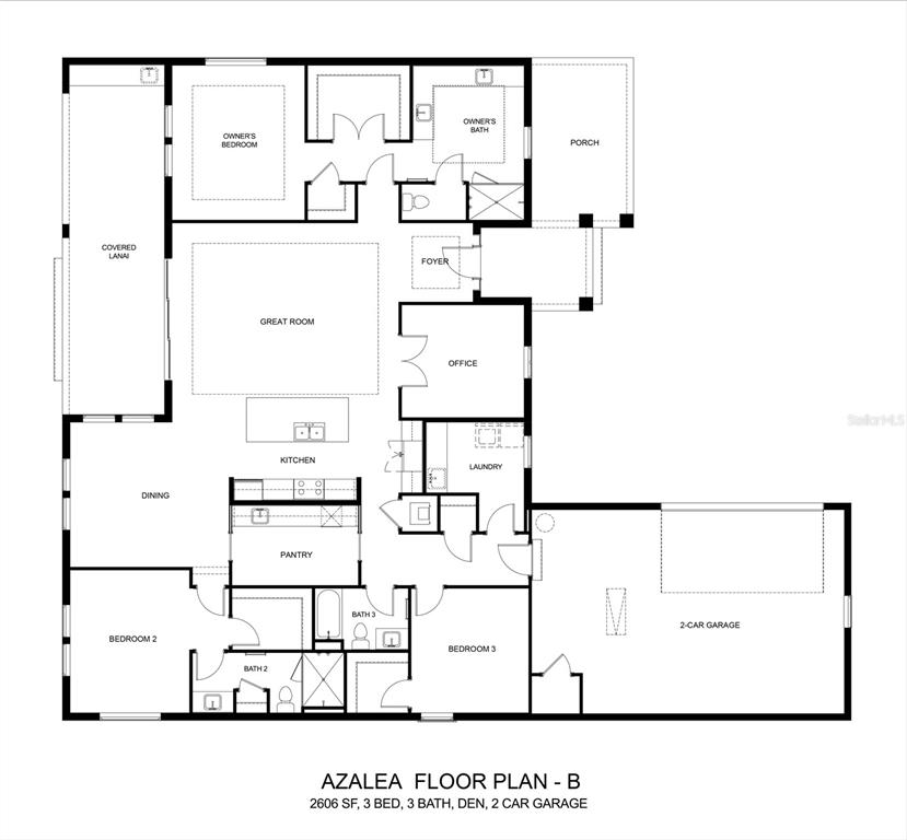 This is a floor plan for a three-bedroom, three-bathroom home with a two-car garage — 5063 ELM LEAF DRIVE, BROOKSVILLE, FL