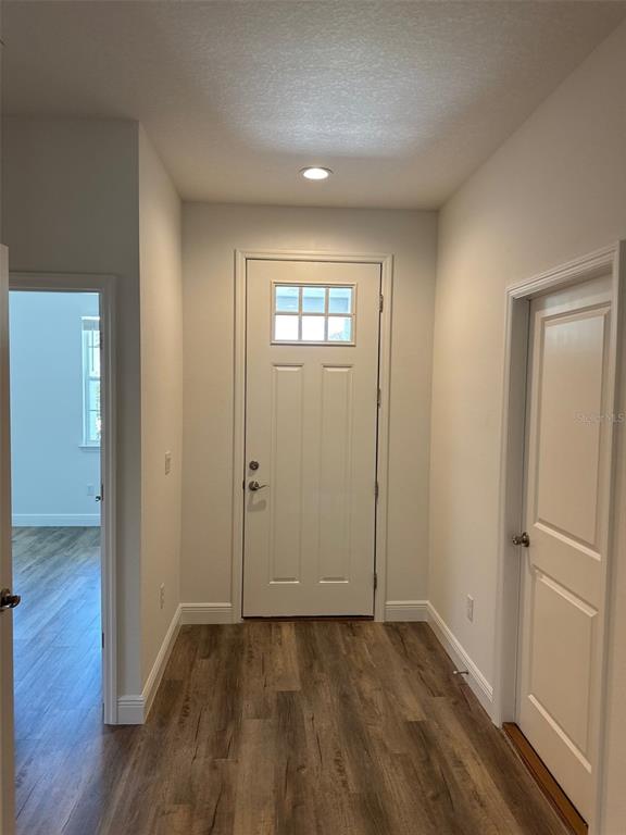 An entryway features a white front door, light walls, and wood-look flooring — 531 ELLIE COURT, APOPKA, FL