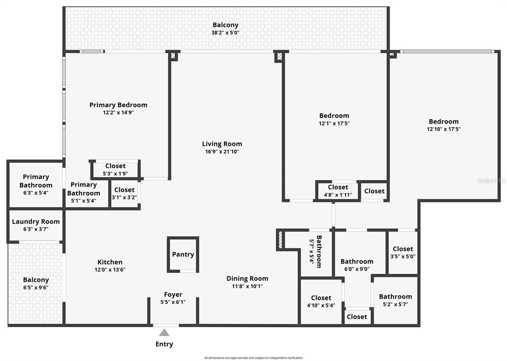 This is a floor plan of a multi-bedroom apartment with a living room and balcony — 1 KEY CAPRI UNIT 201E, TREASURE ISLAND, FL