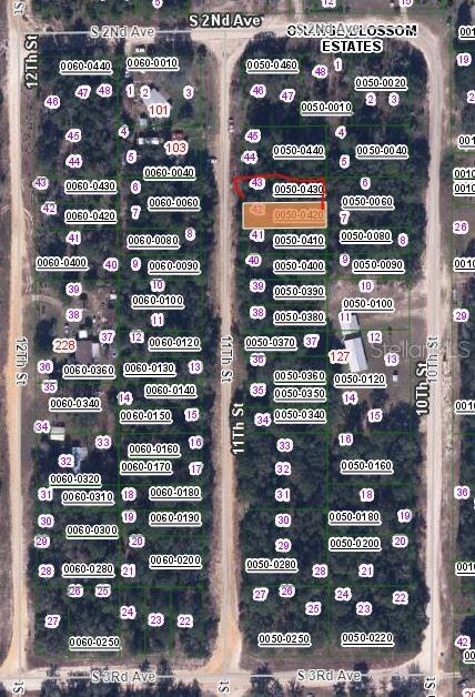 This is a map showing property parcel boundaries and lot numbers in a residential area — 00 11TH STREET, INTERLACHEN, FL