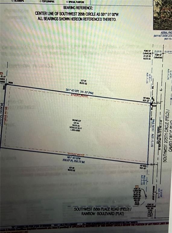 This is a land survey map showing the dimensions and boundaries of a vacant lot — SW 205TH CIRCLE, DUNNELLON, FL