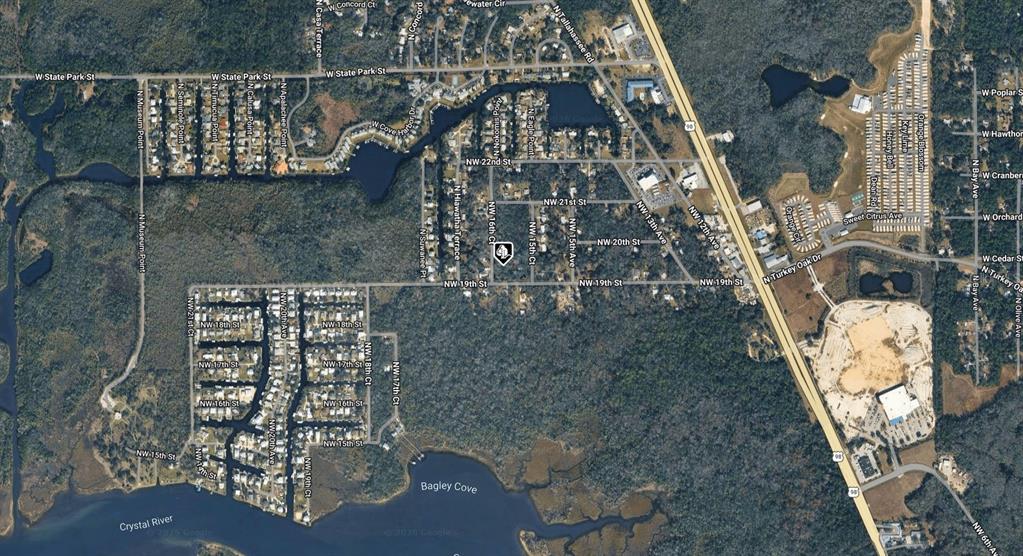 This is an aerial map view of a residential area near Crystal River — 1915 NW 16TH COURT, CRYSTAL RIVER, FL