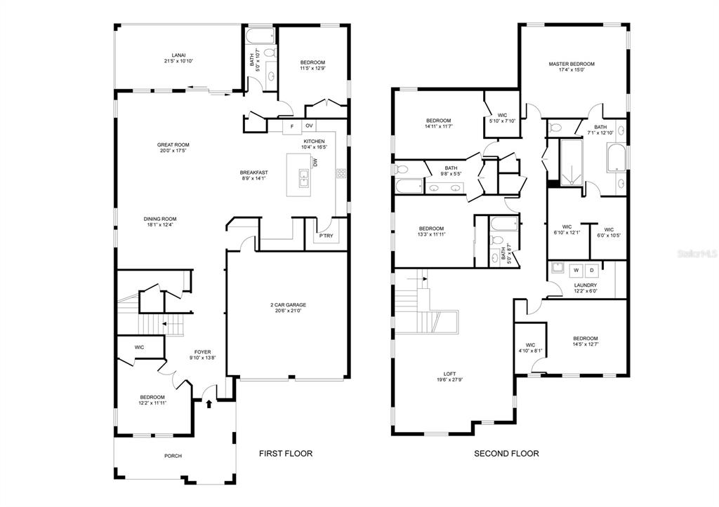 This is a floor plan showing the layout of a two-story residential home — 8278 PROCIDA ISLE LANE, WINDERMERE, FL