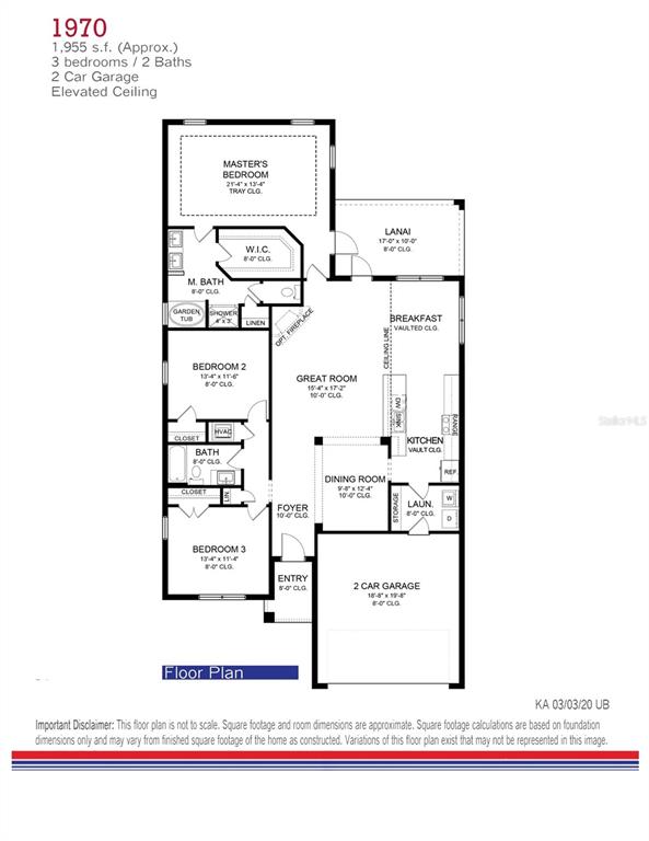 This is a floor plan for a three-bedroom, two-bathroom home with a two-car garage — 4493 SW 91ST LANE ROAD, OCALA, FL
