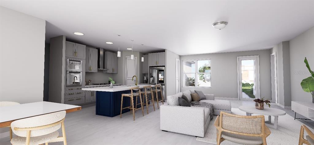 This is a digital rendering of a modern bedroom featuring a bed, nightstands, and curtains — 4177 SW 100TH STREET, OCALA, FL