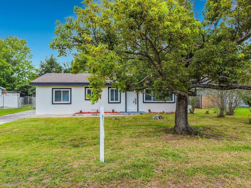 A single-story white house with a dark roof and a large tree in the yard — 825 E CHURCH AVE, LONGWOOD, FL
