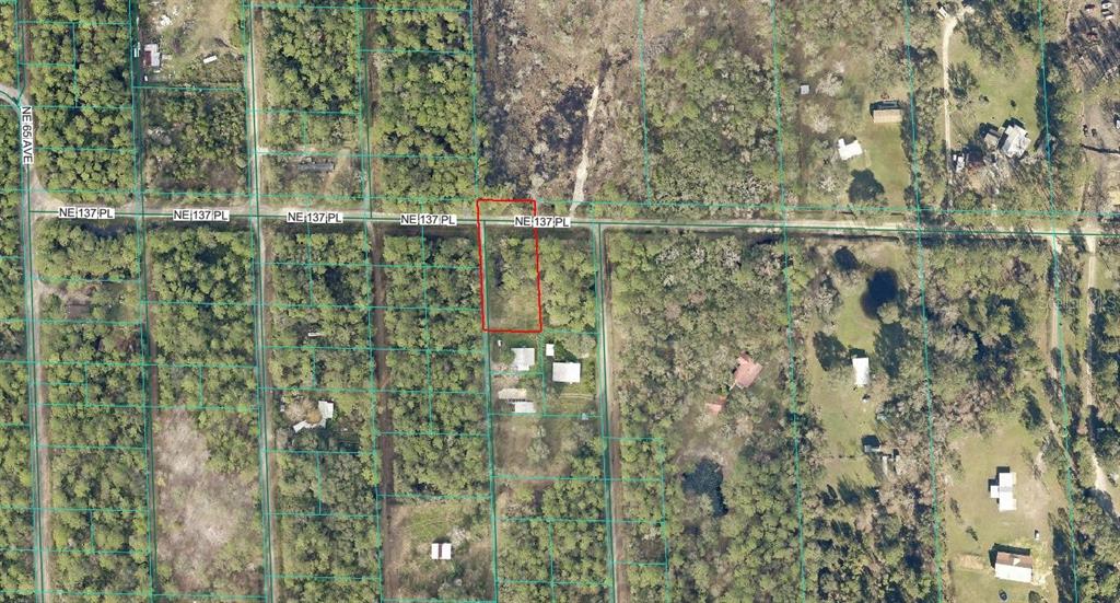 An aerial map view shows a rectangular plot of land outlined in red along a road — TBD NE 137TH PLACE, CITRA, FL