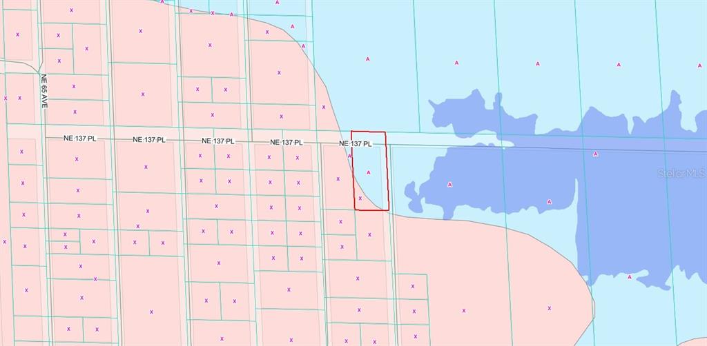 This is a map showing a highlighted parcel of land adjacent to a body of water — TBD NE 137TH PLACE, CITRA, FL