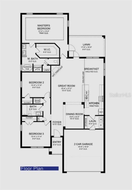 This floor plan shows a three-bedroom house with a two-car garage, lanai, and open living area — 2679 AVERLAND LOOP, NORTH PORT, FL