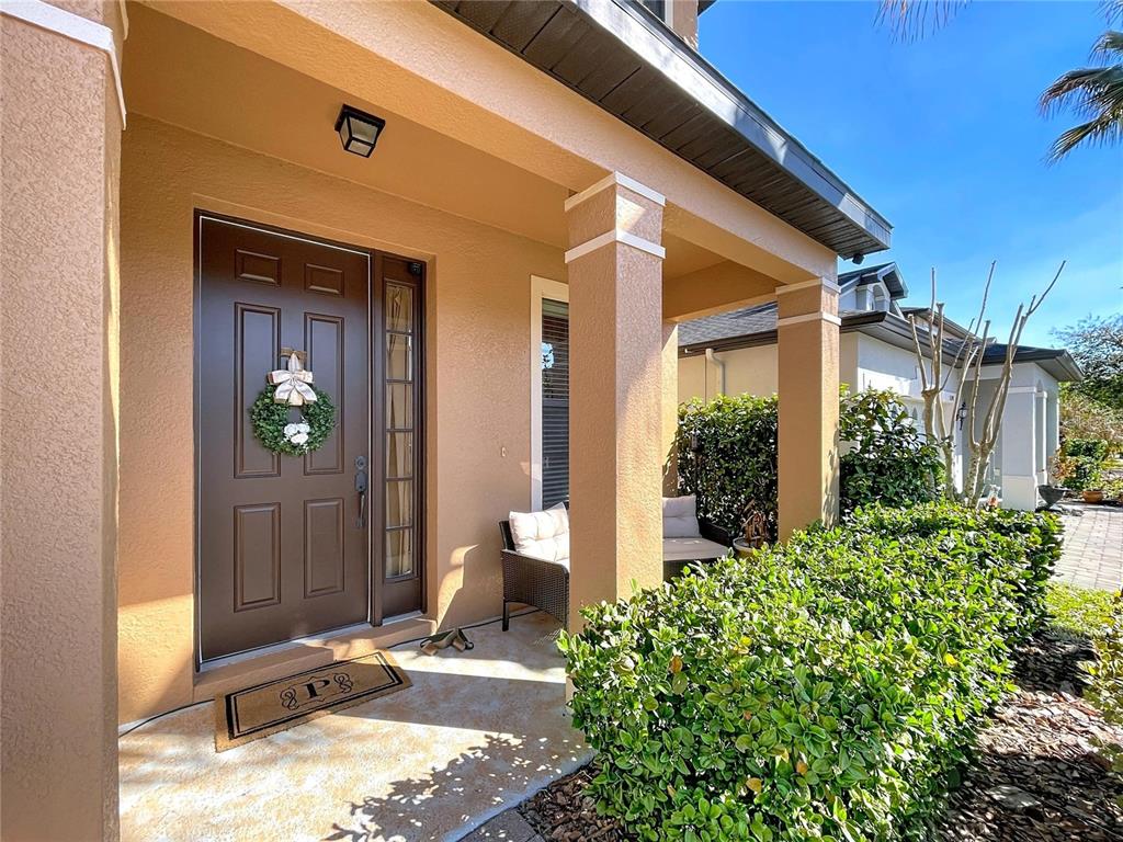 A two-story stucco house with a brick driveway and two palm trees in the front — 15246 ANGUILLA ISLE AVENUE, TAMPA, FL