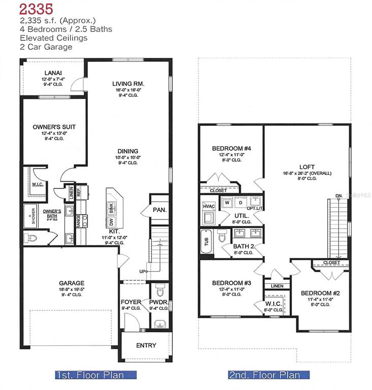 This floor plan shows a two-story house with four bedrooms, 2.5 baths, and a garage — 12515 LANGLEY DRIVE Lot 92, SPRING HILL, FL